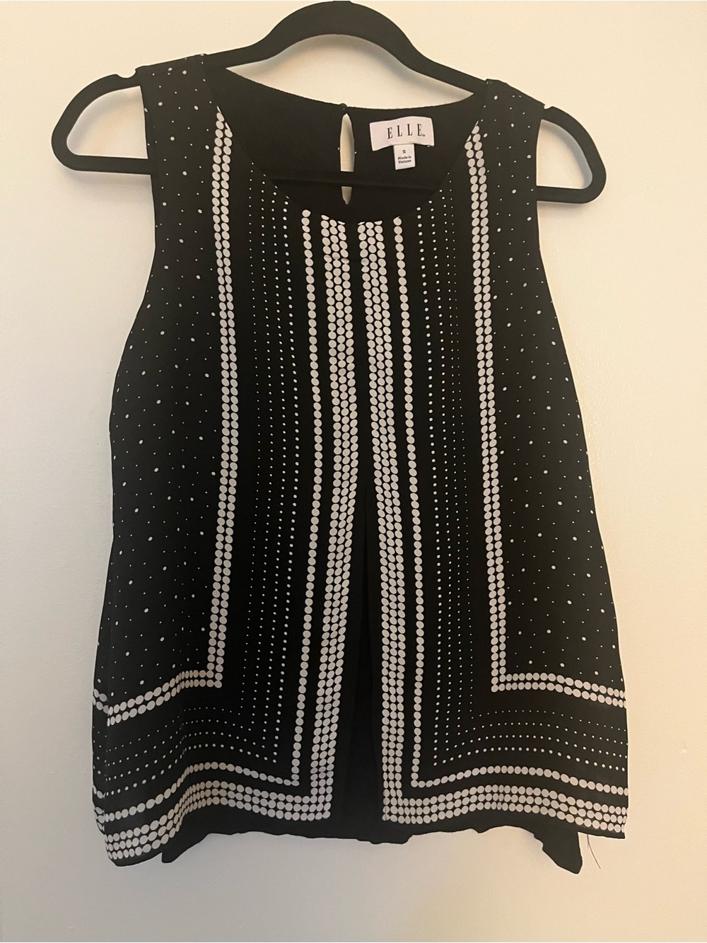 ELLE Black Sleeveless Top with White Dot Trim